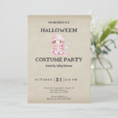 ピンクと白の縞模様のミイラのヴィンテージ・ハロウィン 招待状 (スタンド正面)