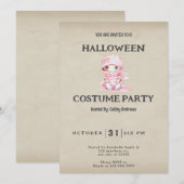 ピンクと白の縞模様のミイラのヴィンテージ・ハロウィン 招待状 (正面/裏面)
