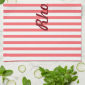 ピンクと白の縦 キッチンタオル (折り畳み)