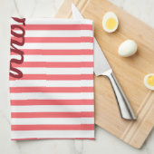 ピンクと白の縦 キッチンタオル (四つ折り)