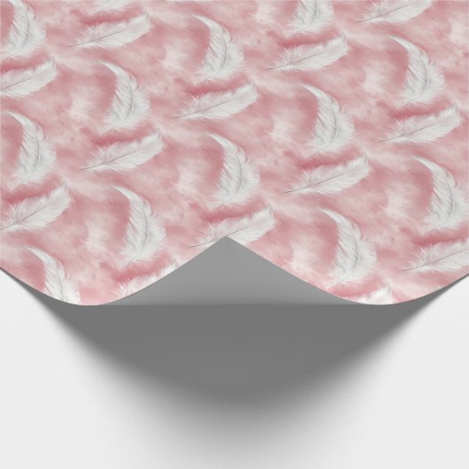 ピンクと白の羽根模様のウェディングペーパー ラッピングペーパー (角)