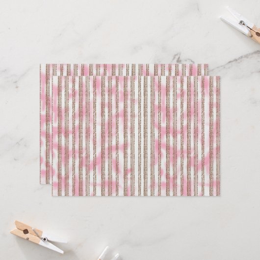 ピンクと白の背ストライプの景 招待状 (正面/裏面インサイチュ)