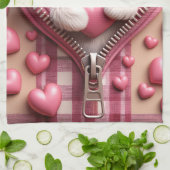 ピンクと白の背景のかわいい3Dシーズー（犬） キッチンタオル (折り畳み)