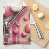 ピンクと白の背景のかわいい3Dシーズー（犬） キッチンタオル (四つ折り)