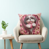 ピンクと白の背景のかわいい3Dシーズー(犬) クッション (椅子)