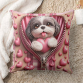 ピンクと白の背景のかわいい3Dシーズー(犬) クッション (ブランケット)