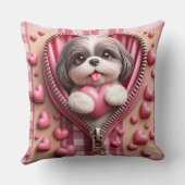 ピンクと白の背景のかわいい3Dシーズー(犬) クッション (裏面)