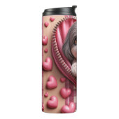 ピンクと白の背景のかわいい3Dシーズー(犬) タンブラー (回転左)