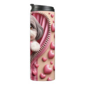 ピンクと白の背景のかわいい3Dシーズー(犬) タンブラー (回転右)