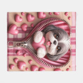 ピンクと白の背景のかわいい3Dシーズー(犬) フリースブランケット (正面(横))