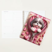 ピンクと白の背景のかわいい3Dシーズー(犬) プランナー手帳 (ディスプレー)