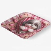 ピンクと白の背景のかわいい3Dシーズー(犬) ペーパープレート (傾斜あり)