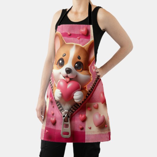 ピンクと白の背景のかわいい3D子犬(24) エプロン (インサイチュ)