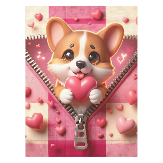 ピンクと白の背景のかわいい3D子犬(24) テーブルクロス (正面)