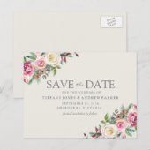 ピンクと白の花でSave The Date ポストカード (正面/裏面)