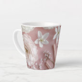 ピンクと白の花と蝶々 カフェラテマグ (左アングル)