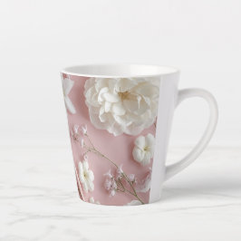 ピンクと白の花と蝶々 カフェラテマグ