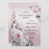 ピンクと白の花のエンゲージメント 招待状 (正面/裏面)