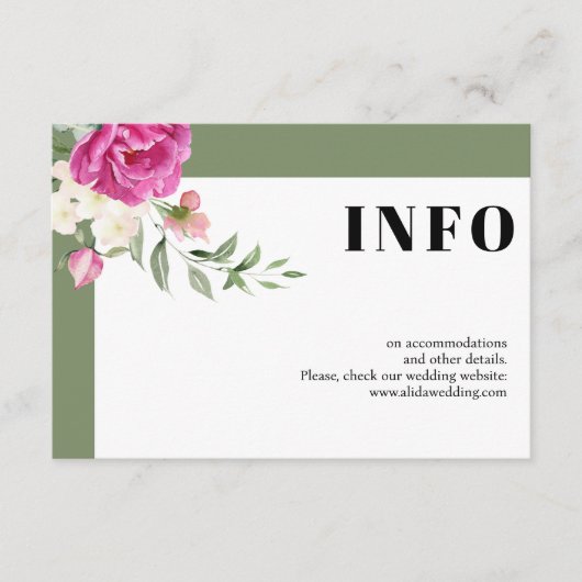 ピンクと白の花のセージ緑結婚の詳細 エンクロージャーカード (正面)