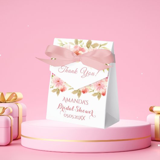 ピンクと白の花のブライダルシャワーお礼 フェイバーボックス