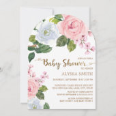 ピンクと白の花のローズのアーチのベビーシャワー 招待状 (正面)