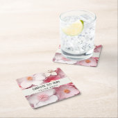 ピンクと白の花の名前の誕生日パーティー スクエアペーパーコースター (インサイチュ)