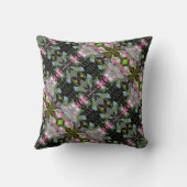 ピンクと白の花の抽象芸術アート クッション (裏面)