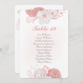ピンクと白の花の植物学的な席次表カード (正面/裏面)