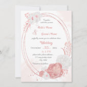 ピンクと白の花の植物幾何学結婚的な 招待状 (正面)