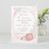 ピンクと白の花の植物幾何学結婚的な 招待状 (スタンド正面)