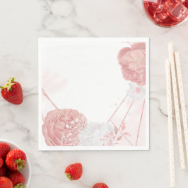 ピンクと白の花の植物性結婚ナプキン スタンダードランチョンナプキン