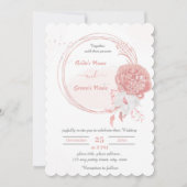 ピンクと白の花の植物性結婚リース 招待状 (正面)