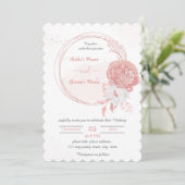 ピンクと白の花の植物性結婚リース 招待状 (スタンド正面)