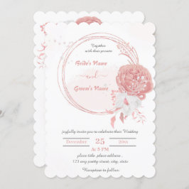 ピンクと白の花の植物性結婚リース 招待状