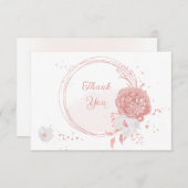 ピンクと白の花の植物結婚の サンキューカード (正面/裏面)