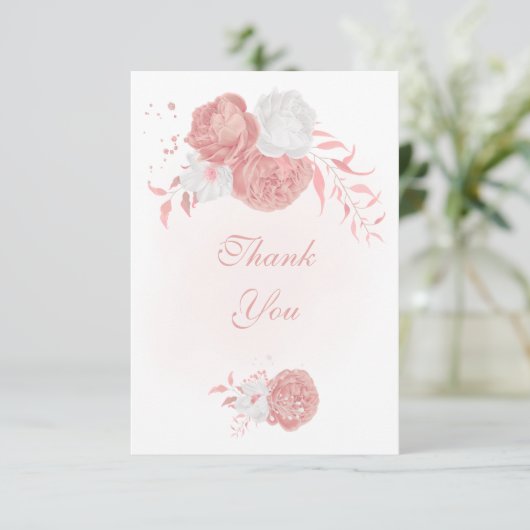 ピンクと白の花の植物結婚の サンキューカード (スタンド正面)
