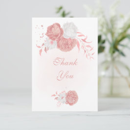 ピンクと白の花の植物結婚の サンキューカード