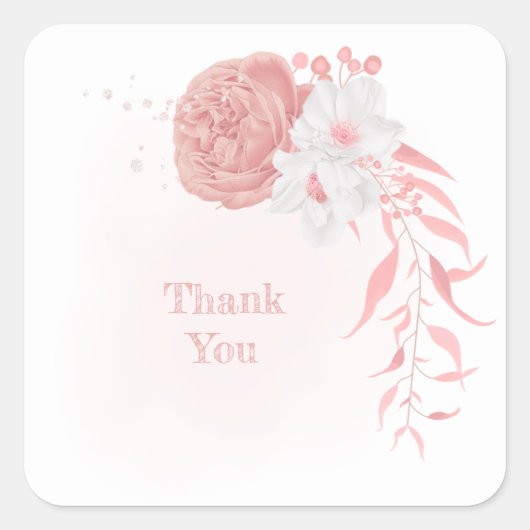 ピンクと白の花の植物結婚の スクエアシール (正面)