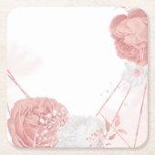 ピンクと白の花の植物結婚の スクエアペーパーコースター (正面)