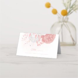 ピンクと白の花の植物結婚の プレイスカード