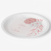 ピンクと白の花の植物結婚の ペーパープレート (アングル)