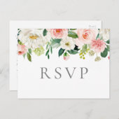 ピンクと白の花の結婚式の出欠の返事のはがき ポストカード (正面/裏面)