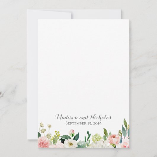 ピンクと白の花の結婚式招待状カード 招待状 (裏面)