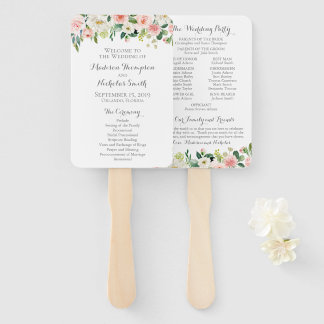 ピンクと白の花の結婚式 プログラムファン ハンドファン