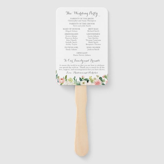 ピンクと白の花の結婚式 プログラムファン ハンドファン (裏面)