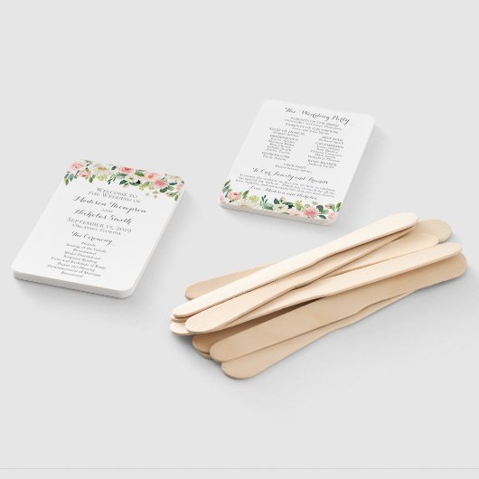 ピンクと白の花の結婚式 プログラムファン ハンドファン (組立なし)