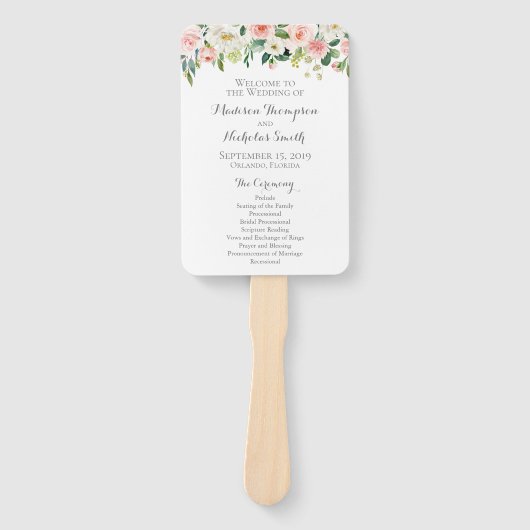 ピンクと白の花の結婚式 プログラムファン ハンドファン (正面)