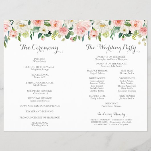 ピンクと白の花の結婚式 プログラムブックレット チラシ (裏面)