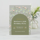 ピンクと白の花の誕生日 招待状 (スタンド正面)