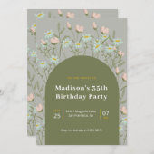 ピンクと白の花の誕生日 招待状 (正面/裏面)